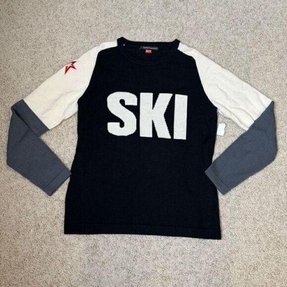 Perfect Moment Ski Merino Wool Sweater Mock Neck Base Layer Black White - Picture 1 of 5